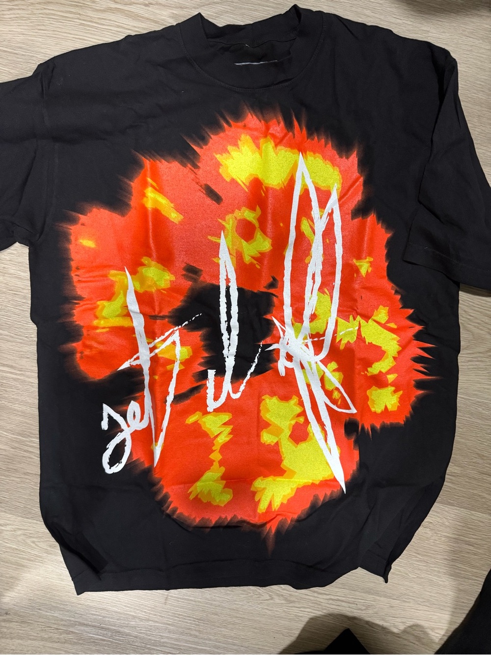 Denim tears ft offset  Black Graphic Tee with Red & Yellow Abstract Print